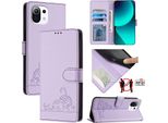 Custodia In Pelle Per Xiaomi 11 Lite 5G Ne/Mi 11 Lite/Mi 11 Lite 5G, Dolce Gatto Custodia Flip Con Funzione Stand E Portafoglio Viola