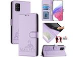 Custodia In Pelle Per Samsung Galaxy A71 5G, Dolce Gatto Custodia Flip Con Funzione Stand E Portafoglio Viola