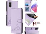 Custodia In Pelle Per Samsung Galaxy S20 Fe 5G / S20 Fe 2022, Dolce Gatto Custodia Flip Con Funzione Stand E Portafoglio Viola