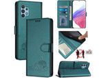 Custodia In Pelle Per Samsung Galaxy A32 4G, Dolce Gatto Custodia Flip Con Funzione Stand E Portafoglio Verde
