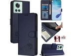 Custodia In Pelle Per Oneplus 10R/Oneplus Ace, Dolce Gatto Custodia Flip Con Funzione Stand E Portafoglio Blu
