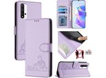 Custodia In Pelle Per Honor 20 /Honor 20 Pro, Dolce Gatto Custodia Flip Con Funzione Stand E Portafoglio Viola