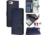 Custodia In Pelle Per Iphone 8/7/6S/6/Iphone Se 2020/2022, Custodia Flip Dolce Gatto Con Funzione Stand E Portafoglio Blu