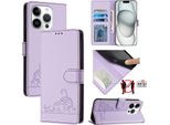 Custodia In Pelle Per Iphone 14 Pro, Dolce Gatto Custodia Flip Con Funzione Stand E Portafoglio Viola