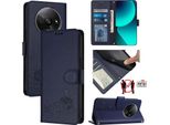 Custodia In Pelle Per Xiaomi Poco C61 /Redmi A3, Dolce Gatto Flip Case Con Funzione Stand E Portafoglio Blu