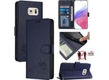 Custodia In Pelle Per Samsung Galaxy S6 Edge, Dolce Gatto Custodia Flip Con Funzione Stand E Portafoglio Blu