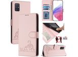 Custodia In Pelle Per Samsung Galaxy A71 4G, Dolce Gatto Custodia Flip Con Funzione Stand E Portafoglio Rosa