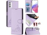 Custodia In Pelle Per Samsung Galaxy M52 5G, Dolce Gatto Custodia Flip Con Funzione Stand E Portafoglio Viola