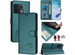 Custodia In Pelle Per Oneplus 10 Pro, Dolce Gatto Custodia Flip Con Funzione Stand E Portafoglio Verde