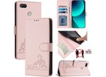 Custodia In Pelle Per Xiaomi Redmi 6 /Redmi 6A, Dolce Gatto Custodia Flip Con Funzione Stand E Portafoglio Rosa