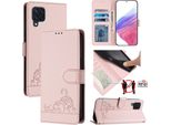 Custodia In Pelle Per Samsung Galaxy M32 4G, Dolce Gatto Custodia Flip Con Funzione Stand E Portafoglio Rosa