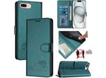 Custodia In Pelle Per Iphone 8 Plus/7 Plus/6S Plus/6 Plus, Dolce Gatto Custodia Flip Con Funzione Stand E Portafoglio Verde