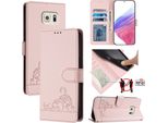 Custodia In Pelle Per Samsung Galaxy S6 Edge, Dolce Gatto Custodia Flip Con Funzione Stand E Portafoglio Rosa