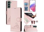 Custodia In Pelle Per Samsung Galaxy S22+ 5G, Dolce Gatto Custodia Flip Con Funzione Stand E Portafoglio Rosa