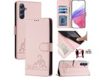 Custodia In Pelle Per Samsung Galaxy M54 5G / F54 5G, Dolce Gatto Custodia Flip Con Funzione Stand E Portafoglio Rosa