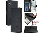 Custodia In Pelle Per Iphone X/Iphone Xs, Dolce Gatto Custodia Flip Con Funzione Stand E Portafoglio Nero