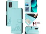 Custodia In Pelle Per Xiaomi Poco M3 /Redmi 9T, Dolce Gatto Flip Caso Con Funzione Di Stand E Portafoglio Verde Chiaro