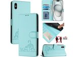Custodia In Pelle Per Iphone Xs Max, Dolce Gatto Custodia Flip Con Funzione Stand E Portafoglio Verde Chiaro