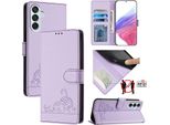 Custodia In Pelle Per Samsung Galaxy M15 5G/F15 5G, Dolce Gatto Custodia Flip Con Funzione Di Supporto E Portafoglio Viola