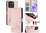 Custodia In Pelle Per Itel A60 / A60S, Dolce Gatto Custodia Flip Con Funzione Stand E Portafoglio Rosa
