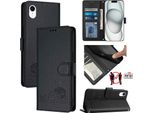 Custodia In Pelle Per Iphone Xr, Dolce Gatto Custodia Flip Con Funzione Stand E Portafoglio Nero