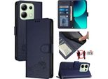 Custodia In Pelle Per Xiaomi Redmi Note 13 4G, Dolce Gatto Custodia Flip Con Funzione Stand E Portafoglio Blu