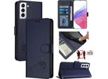 Custodia In Pelle Per Samsung Galaxy S21+ 5G, Dolce Gatto Custodia Flip Con Funzione Stand E Portafoglio Blu