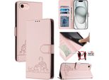 Custodia In Pelle Per Iphone SE4, Dolce Gatto Custodia Flip Con Funzione Stand E Portafoglio Rosa