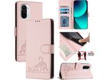 Custodia In Pelle Per Xiaomi Poco F3/Redmi K40 /K40 Pro/Mi 11I, Dolce Gatto Custodia Flip Con Funzione Stand E Portafoglio Rosa