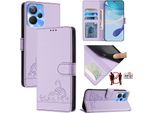 Custodia In Pelle Per Realme 10T/Realme 10S 5G, Dolce Gatto Custodia Flip Con Funzione Stand E Portafoglio Viola