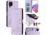 Custodia In Pelle Per Samsung Galaxy M32 4G, Dolce Gatto Custodia Flip Con Funzione Stand E Portafoglio Viola