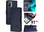 Custodia In Pelle Per Xiaomi Redmi Note 10S / Note 10 4G / Poco M5S, Dolce Gatto Flip Case Con Funzione Stand E Portafoglio Blu