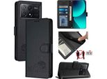 Custodia In Pelle Per Xiaomi Poco X6 Pro/Redmi K70E, Dolce Gatto Flip Case Con Funzione Stand E Portafoglio Nero