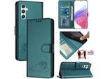 Custodia In Pelle Per Samsung Galaxy A34 5G, Dolce Gatto Custodia Flip Con Funzione Stand E Portafoglio Verde