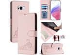 Custodia In Pelle Per Samsung Galaxy S8 Plus, Dolce Gatto Custodia Flip Con Funzione Stand E Portafoglio Rosa