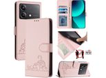 Custodia In Pelle Per Xiaomi Poco X6 Neo, Dolce Gatto Custodia Flip Con Funzione Stand E Portafoglio Rosa