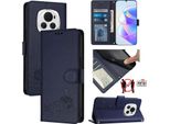 Custodia In Pelle Per Honor Magic6, Dolce Gatto Custodia Flip Con Funzione Stand E Portafoglio Blu