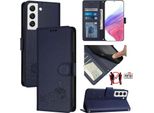 Custodia In Pelle Per Samsung Galaxy S22 5G, Dolce Gatto Custodia Flip Con Funzione Stand E Portafoglio Blu