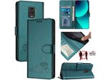 Custodia In Pelle Per Xiaomi Poco M2 Pro/Redmi Note 9S/9 Pro/9 Pro Max, Dolce Gatto Flip Case Con Funzione Stand E Portafoglio Verde
