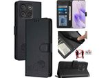 Custodia In Pelle Per Itel A60 / A60S, Dolce Gatto Custodia Flip Con Funzione Stand E Portafoglio Nero