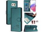 Custodia In Pelle Per Samsung Galaxy S6 Edge, Dolce Gatto Custodia Flip Con Funzione Stand E Portafoglio Verde