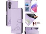 Custodia In Pelle Per Samsung Galaxy S23 Fe, Dolce Gatto Custodia Flip Con Funzione Stand E Portafoglio Viola