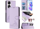 Custodia In Pelle Per Honor 90, Dolce Gatto Custodia Flip Con Funzione Stand E Portafoglio Viola