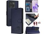 Custodia In Pelle Per Itel A60 / A60S, Dolce Gatto Custodia Flip Con Funzione Stand E Portafoglio Blu