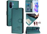 Custodia In Pelle Per Huawei Nova Y70 Plus, Dolce Gatto Custodia Flip Con Funzione Stand E Portafoglio Verde