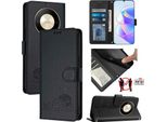 Custodia In Pelle Per Honor X9B / Magic6 Lite, Dolce Gatto Custodia Flip Con Funzione Stand E Portafoglio Nero