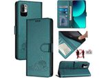 Custodia In Pelle Per Xiaomi Redmi Note 10 5G/Poco M3 Pro 5G, Dolce Gatto Flip Case Con Funzione Stand E Portafoglio Verde