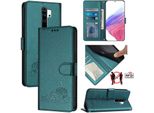 Custodia In Pelle Per Xiaomi Redmi Note 8 Pro, Dolce Gatto Custodia Flip Con Funzione Stand E Portafoglio Verde