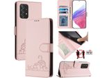 Custodia In Pelle Per Samsung Galaxy A52 / A52 5G / A52S 5G, Dolce Gatto Custodia Flip Con Funzione Stand E Portafoglio Rosa