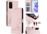 Custodia In Pelle Per Huawei P40, Dolce Gatto Custodia Flip Con Funzione Stand E Portafoglio Rosa